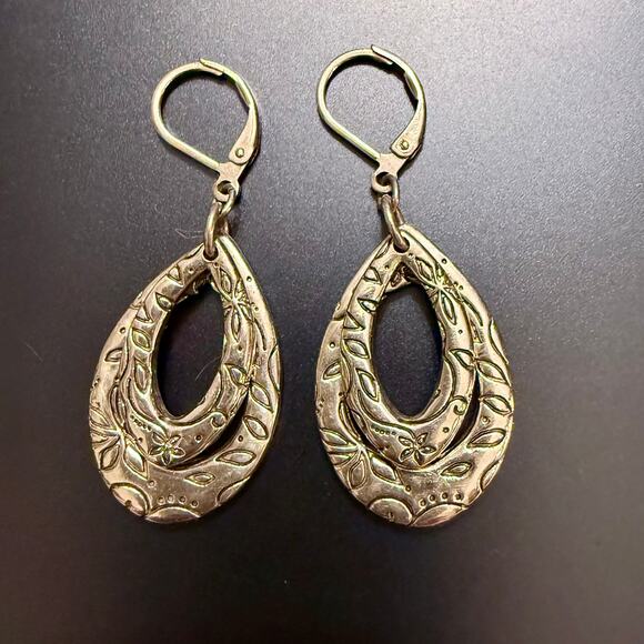 PREMIER DESIGNS Silver Tone Double Oval Drop Dangly Earrings - Picture 4 of 8
